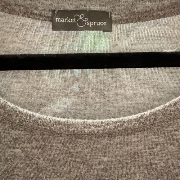 Market & Spruce Heather Gray Crisscross Shoulder Top Soft Knit Curved Hem - Picture 3 of 3